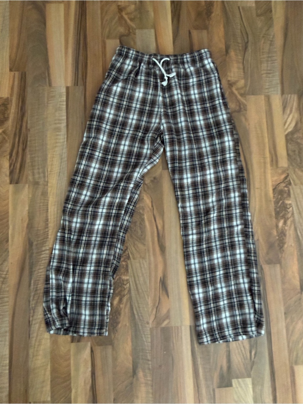 Brandy Melville Brown Black Plaid Drawstring Casual Pants, Small / OS